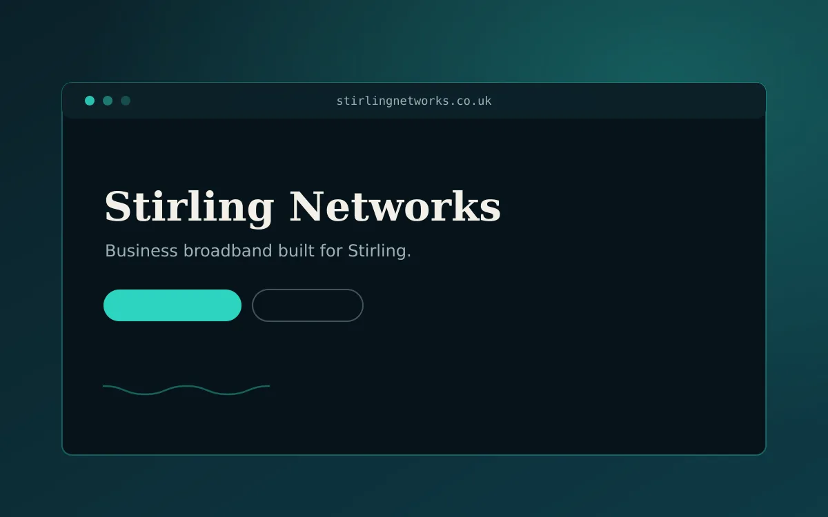 Stirling Networks website, business broadband for Stirling, in a browser window